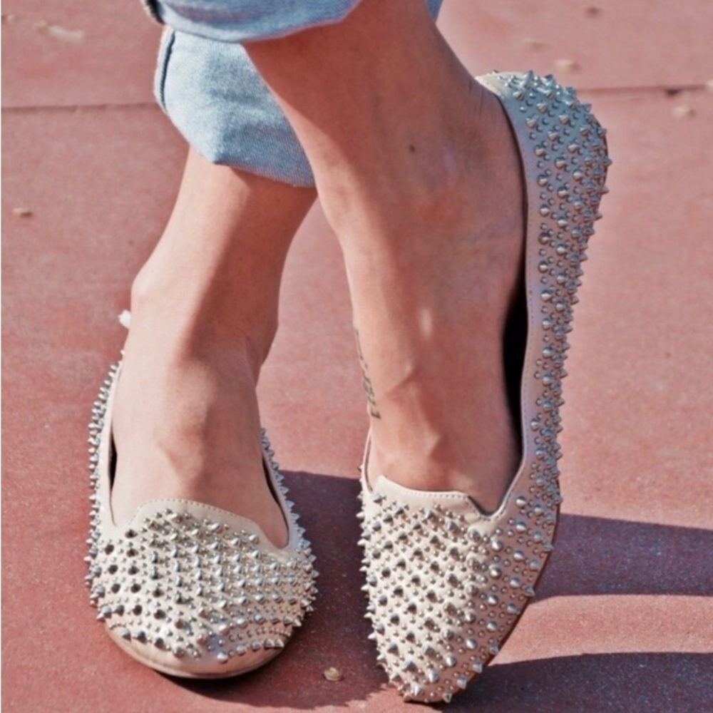 Jeffery Campbell Lbiza White Leather Slip On Daisy Gold & Stone Studded Flats - Picture 11 of 13